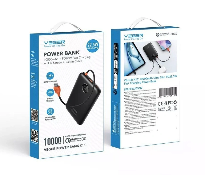 PowerBank Veger K1C 10000 mAh - 22,5W PD