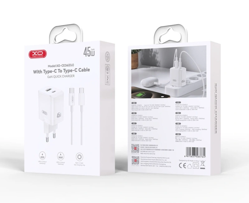 Ładowarka sieciowa XO CE36 - 2x USB - PD 45W + kabel USB-C