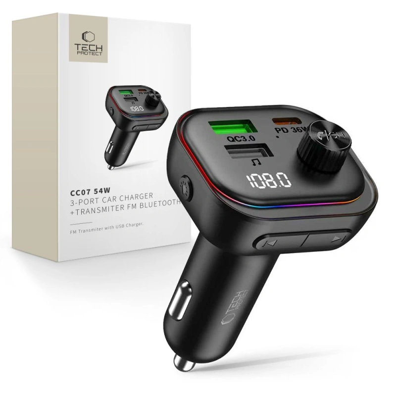 Ładowarka + Transmiter Bluetooth T-P CC07 3x USB PD 54W