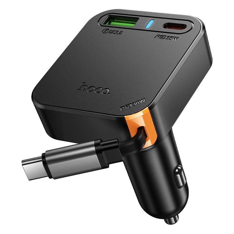 Ładowarka samochodowa Hoco NZ18 ze zwijanym kablem 3x USB QC PD 65W
