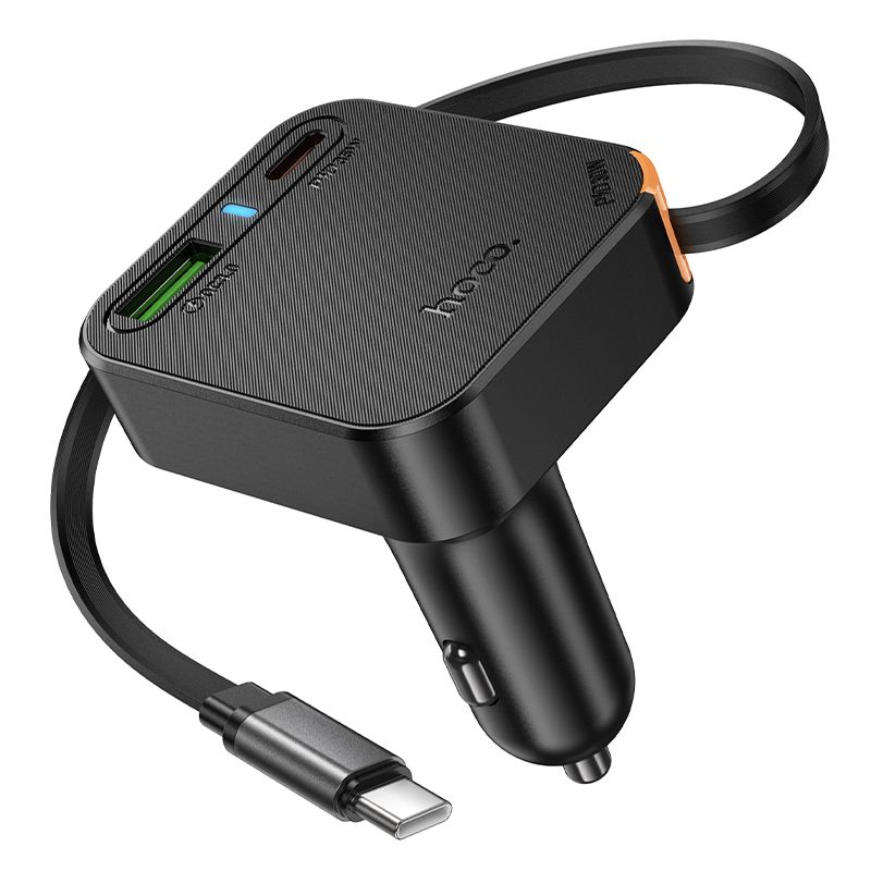 Ładowarka samochodowa Hoco NZ18 ze zwijanym kablem 3x USB QC PD 65W