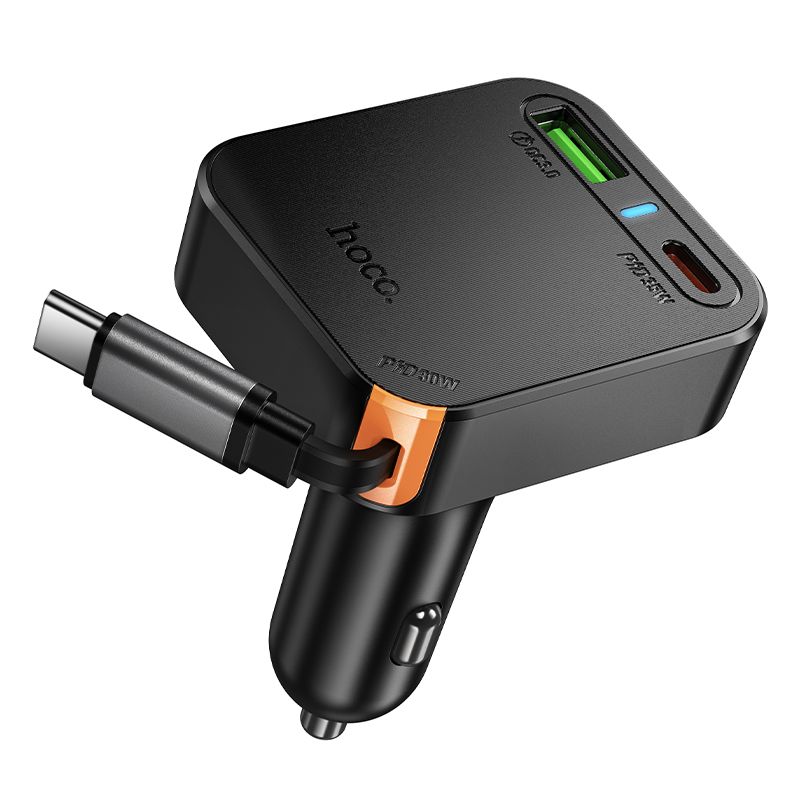 Ładowarka samochodowa Hoco NZ18 ze zwijanym kablem 3x USB QC PD 65W