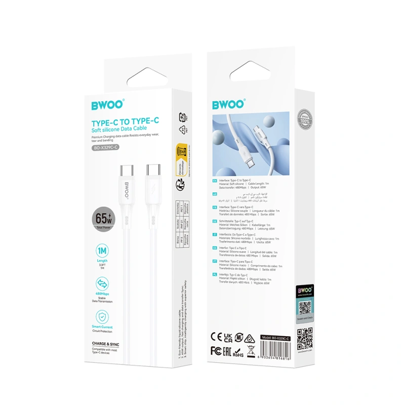 Kabel BWOO X329CC - silikonowy - PD 65W - USB - C 100cm