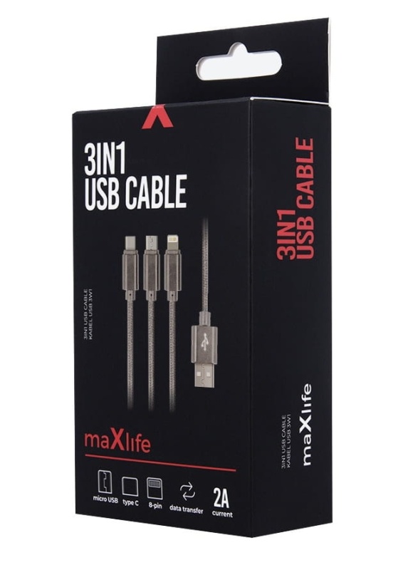 Kabel USB MaxLife  3w1 - 100 cm, 2.1A Fast Charging